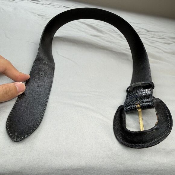 VINTAGE Alcott & Andrews Genuine Lizard Belt Women Size 70 / 28 Dark Blue ITALY - Picture 6 of 13